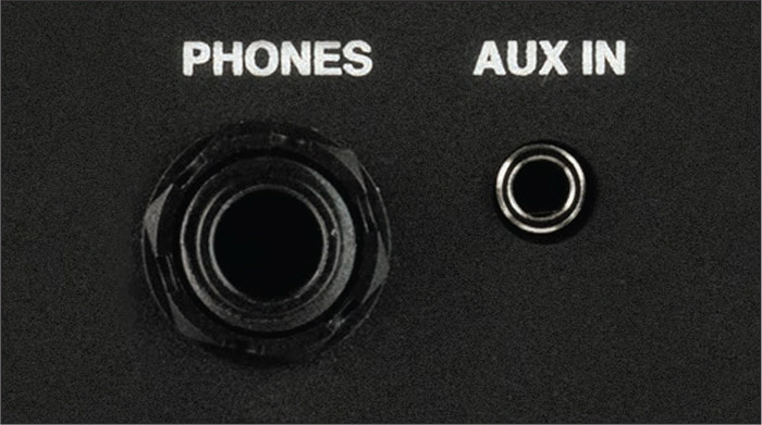 Close up of Phones and Aux In on Venture series bass amp heads