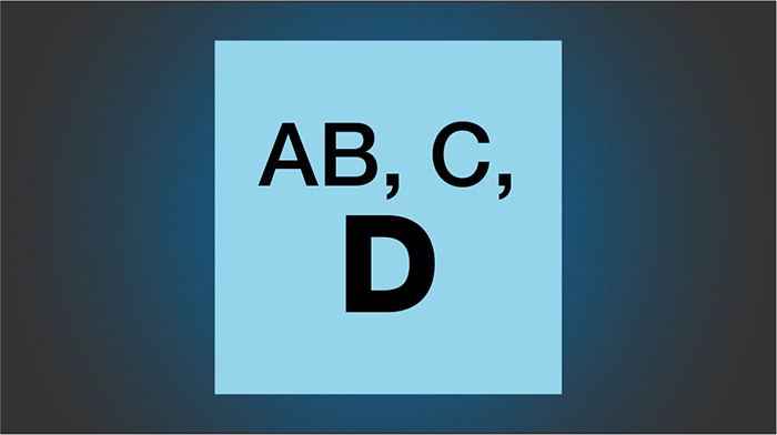 Light blue square with AB, C, D on it