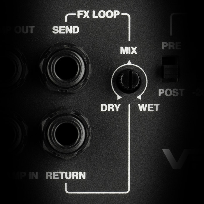 Close-up of FX Loop (Send and Return) and Dry/Wet Mix (V7 and V12) 